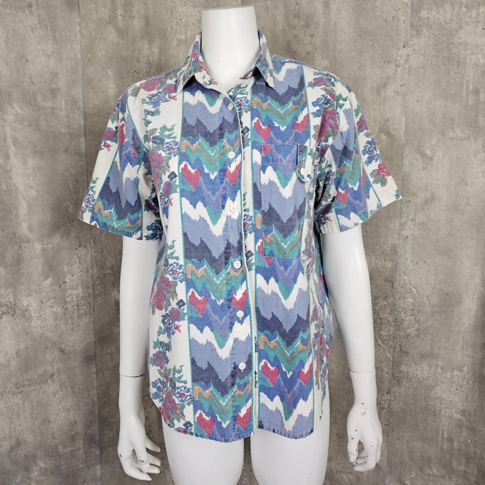 Vintage 90s Mission Bay S‎ Floral Button Up Shirt Short Sleeve Patterned Top